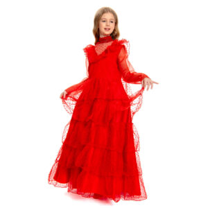 Enfant Beetlejuice Beetle Juice Lydia Mariée Rouge Robe Cosplay Costume