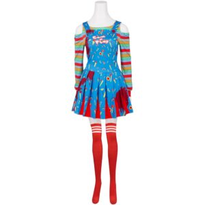 Cosplay Costume Chucky Film Cosplay Robe Rouge et Bleue Femme