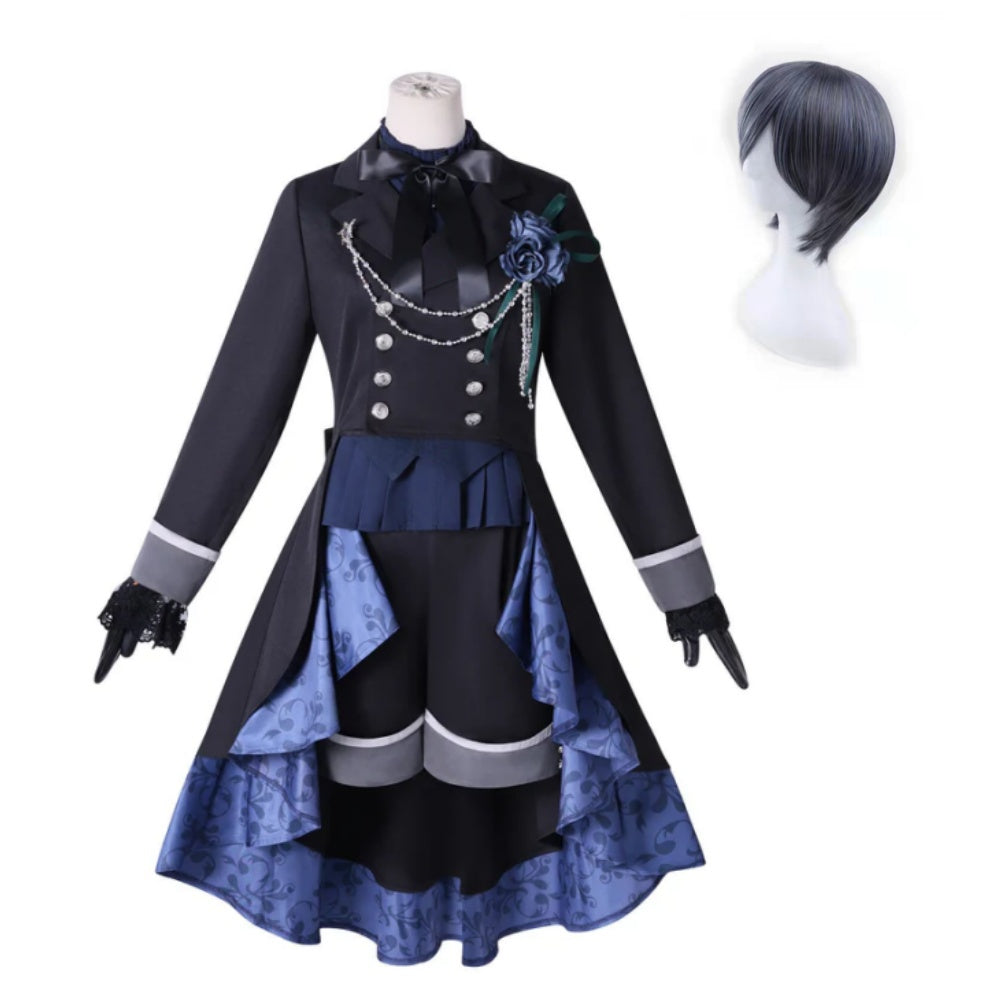 Cosplay Costume Ciel Phantomhive Black Butler Anime Cosplay Tenue Noire et Bleue Femme