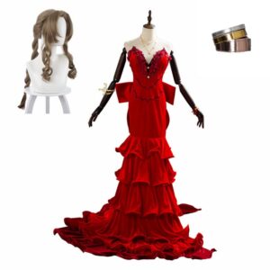 Aerith Cosplay Final Fantasy VII Remake FF7 Aeris Gainsborough Robe Rouge Cosplay Costume