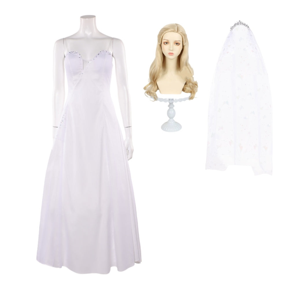 Wicked: For Good(2025) Glinda Robe Blanche sans Bretelles Cosplay Costume