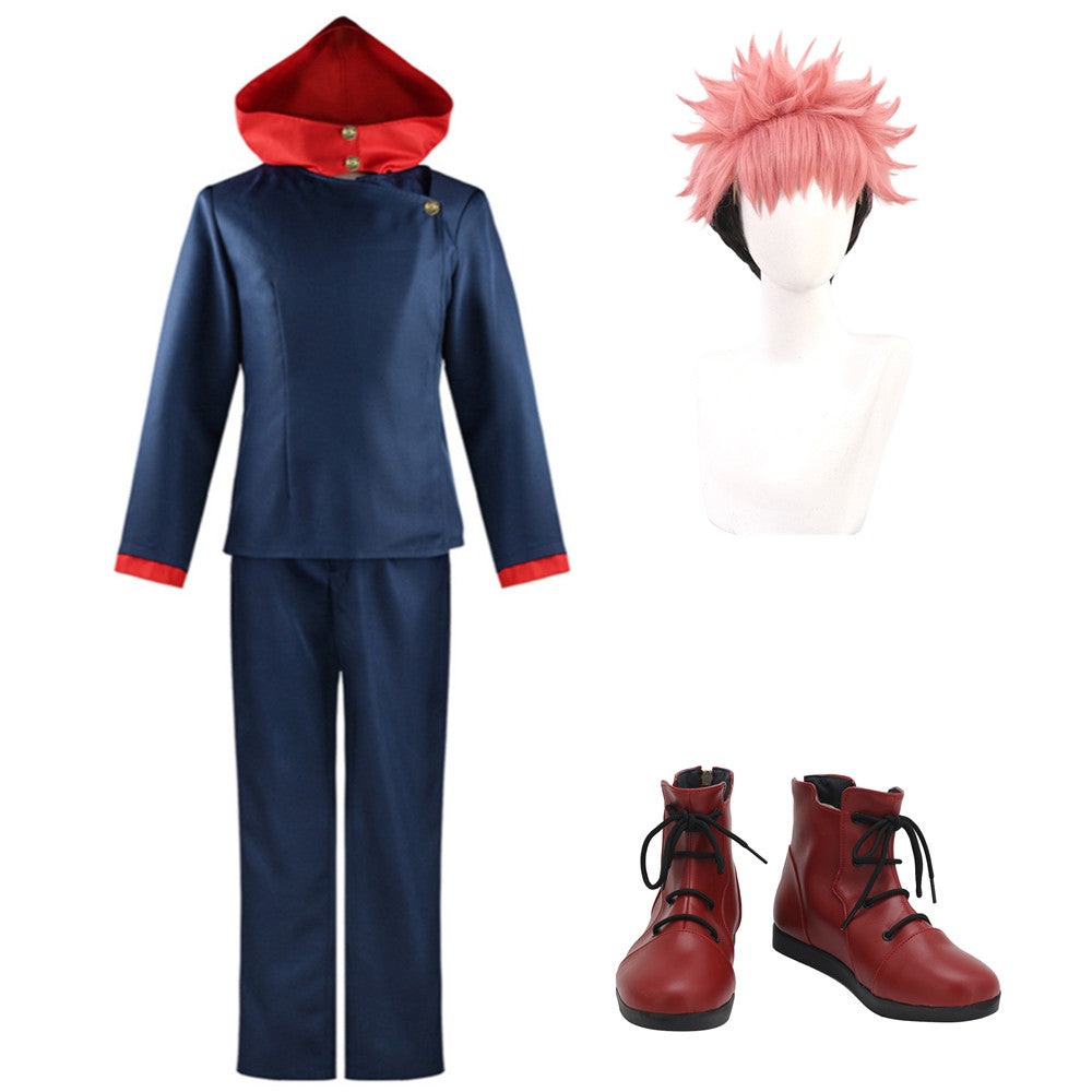 Yuji Itadori Tenue de Sweat-shrit Bleu et Rouge Cosplay Costume