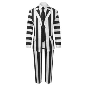 Enfant Beetlejuice 2(2024) Beetlejuice Costume à Rayures Noires et Blanches Cosplay Costume