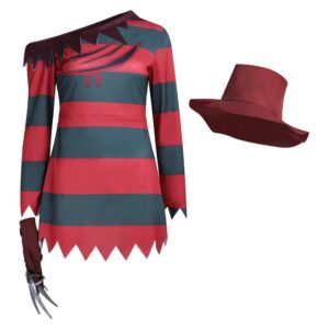 Femme Les Griffes de La Nuit Freddy Krueger Tenue avec Chapeau Cosplay Costume