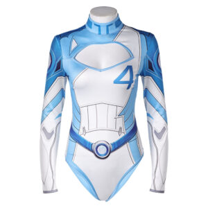 Invisible Woman Susan Storm Maillot de Bain Bleu One Piece Manches Longues Cosplay Costume