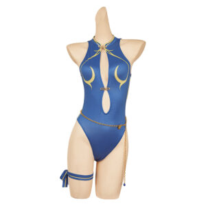 Street Fighter 6 Chun Li Maillot de Bain Bleu Une Pièce Cosplay Costume