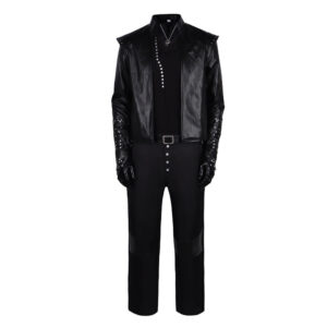 The Witcher Geralt of Rivia Loup Blanc Tenue Noire Cosplay Costume